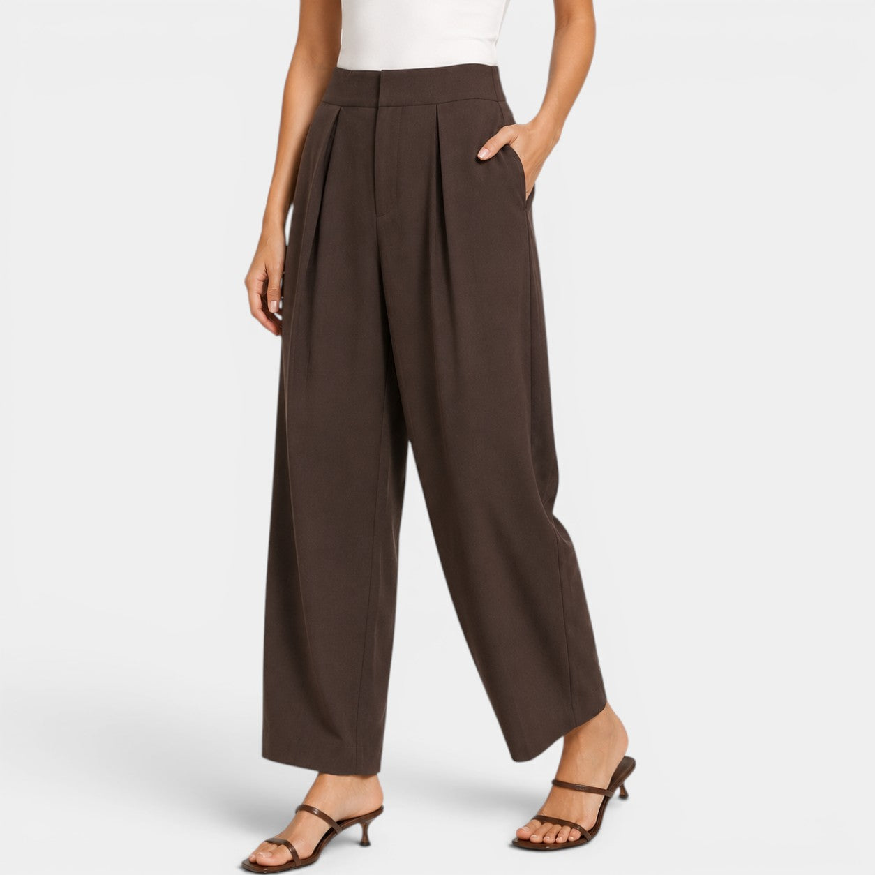 Celrien | Women’s High Waist Pleated Pants Loose Fit Elegant Work Trousers