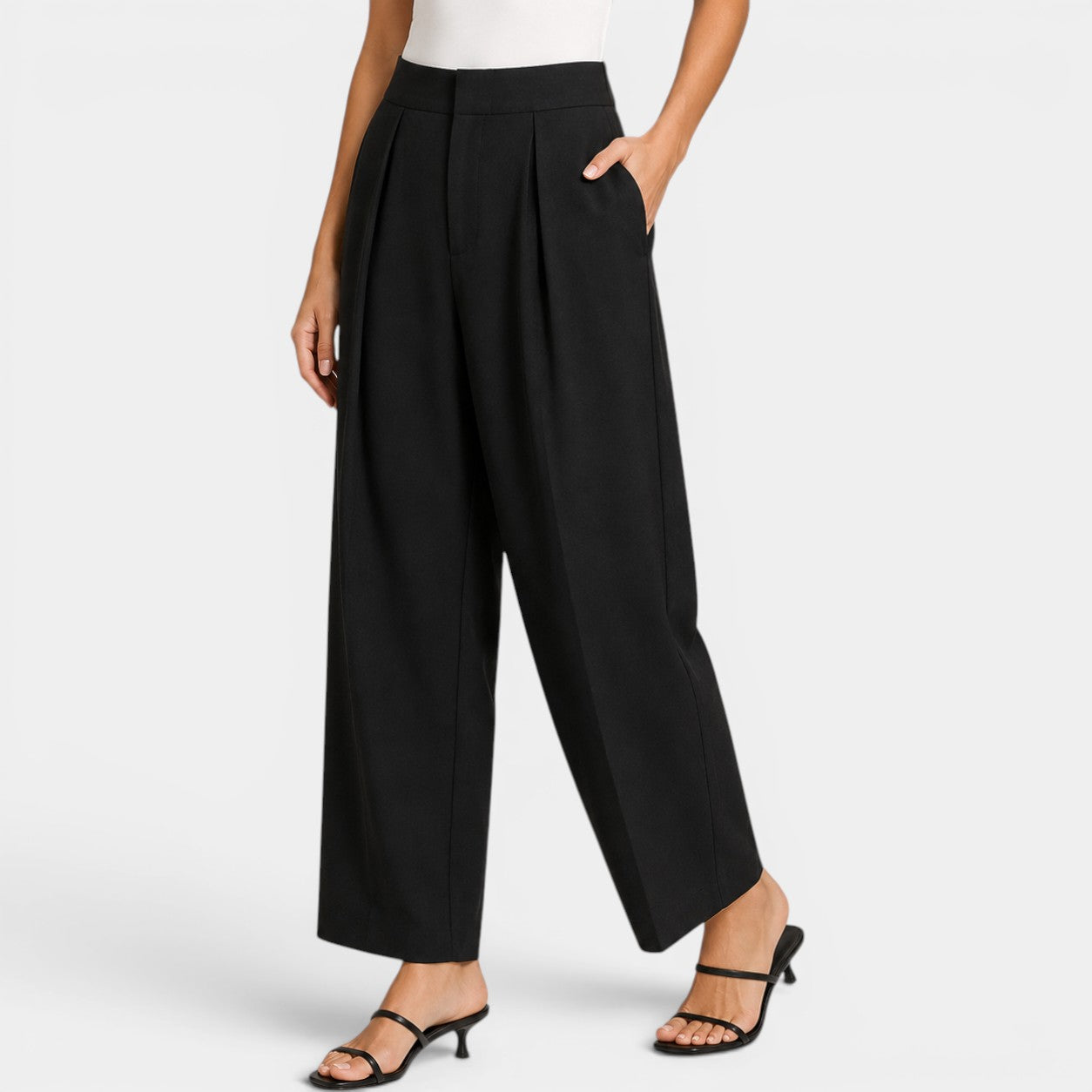 Celrien | Women’s High Waist Pleated Pants Loose Fit Elegant Work Trousers