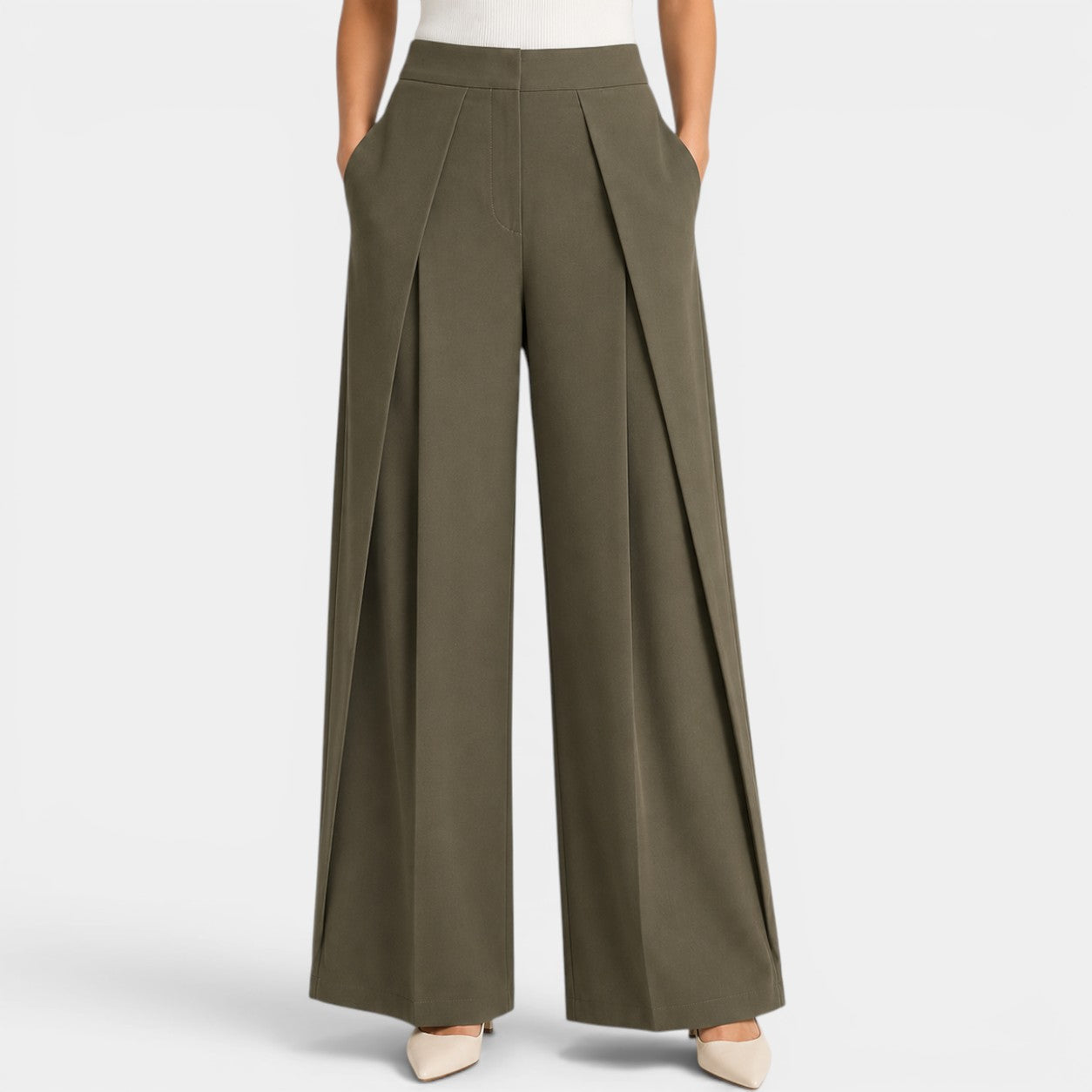 Celrien | Women’s Loose Fit Pleated Stripe Pants High Waist Casual Wear