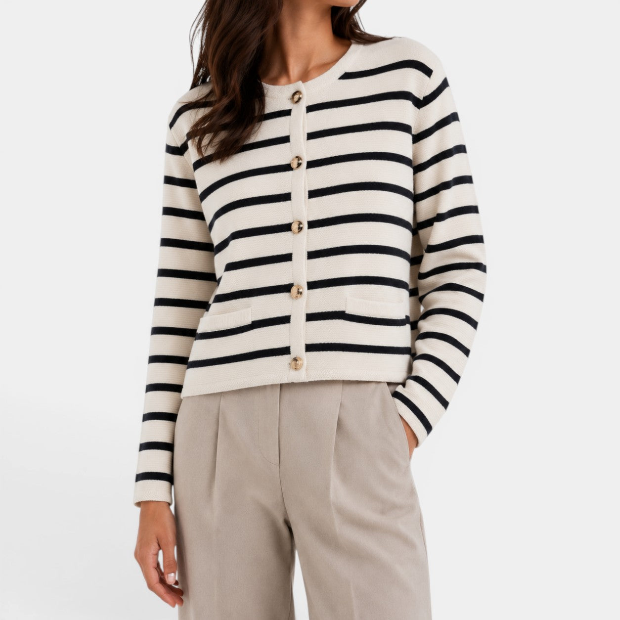 Celrien | Women’s Classic Stripe Cardigan Comfortable Layering Sweater