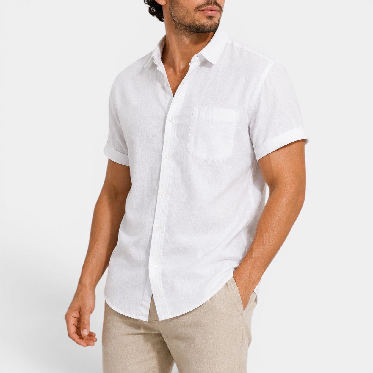 Celrien | Men’s Lightweight Linen Shirt Short Sleeve Summer Casual Wear