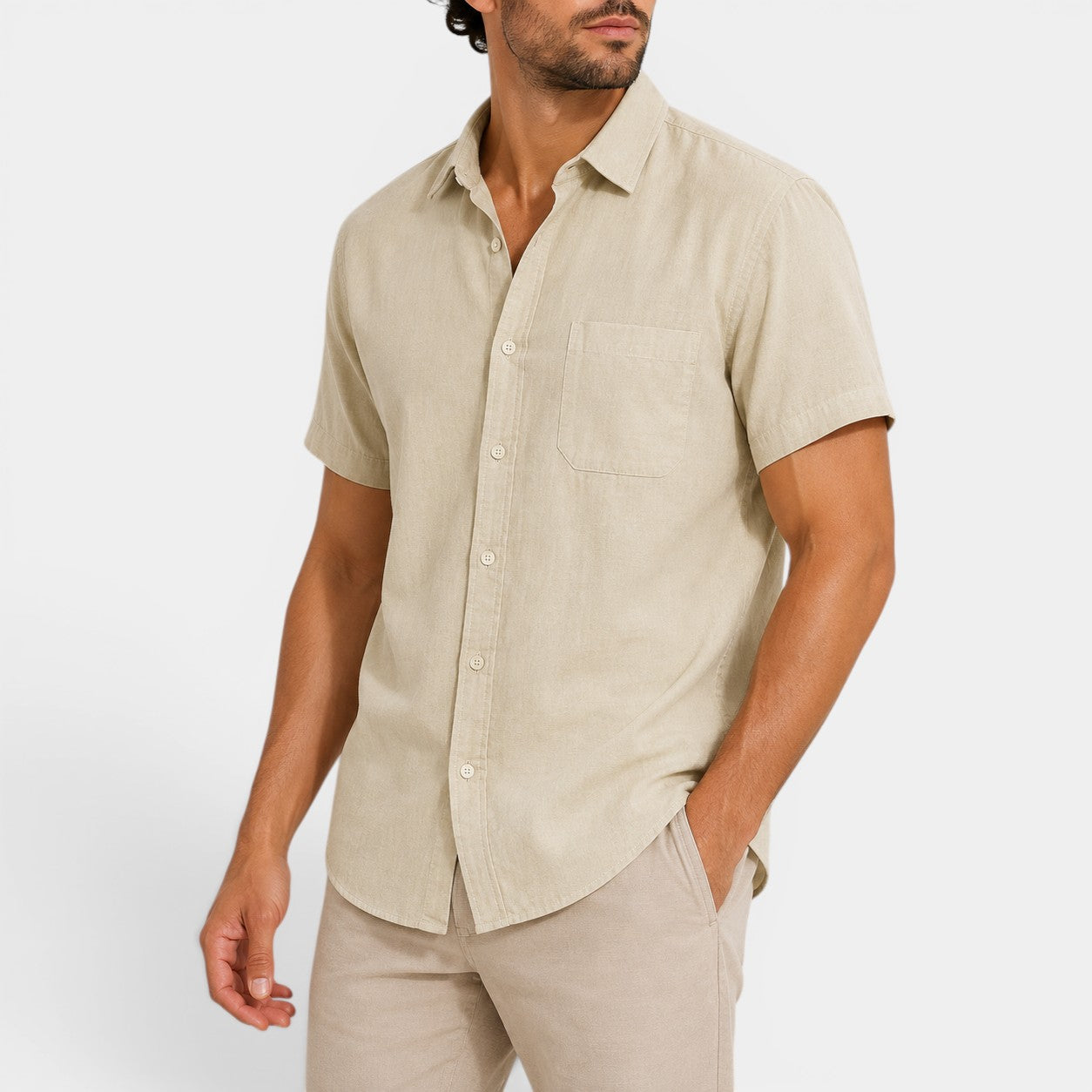 Celrien | Men’s Lightweight Linen Shirt Short Sleeve Summer Casual Wear