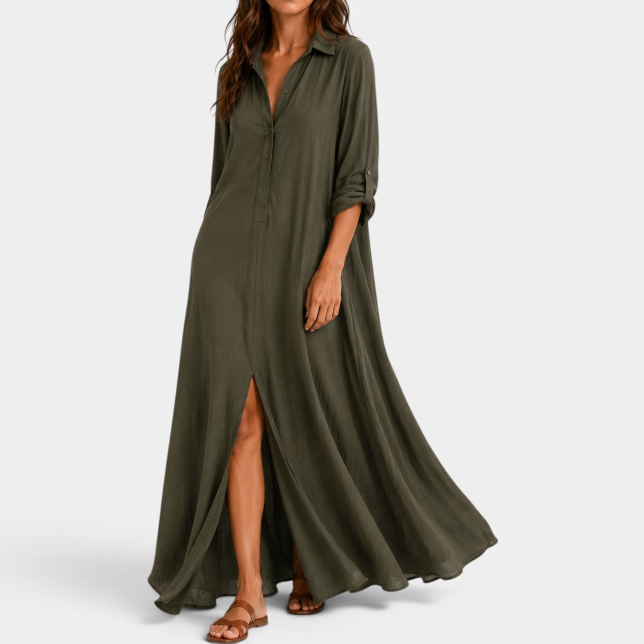 Celrien | Women's Linen Long Shirt Dress