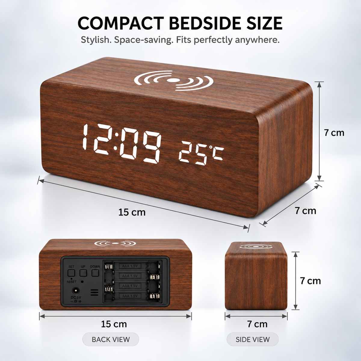 Celrien | Lumnora Digital LED Wooden Alarm Clock