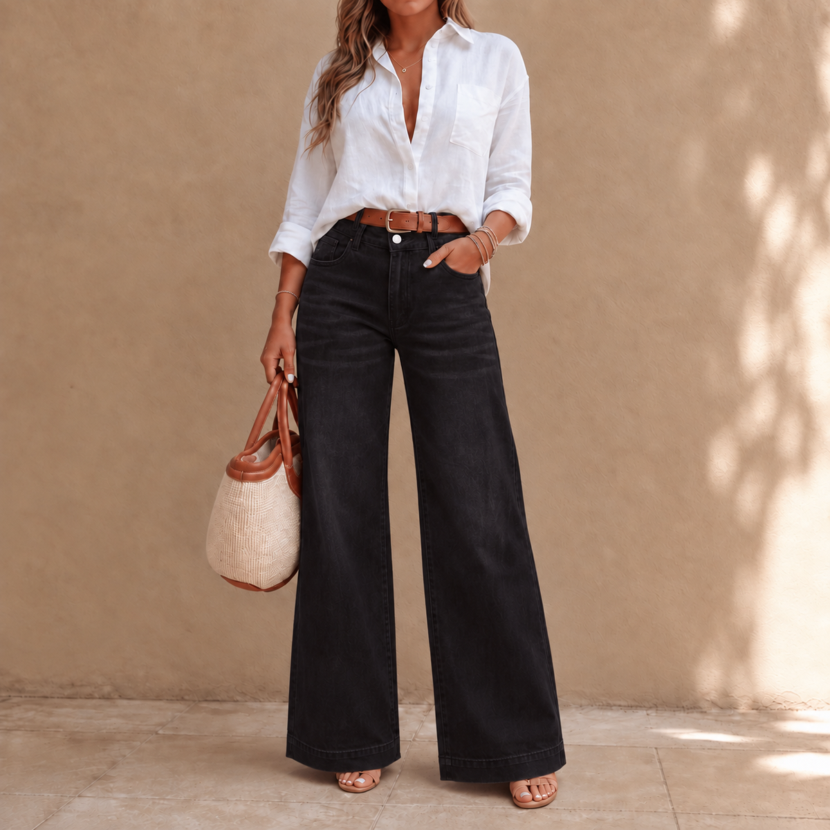 High-Rise Wide-Leg Vintage Wash Jeans
