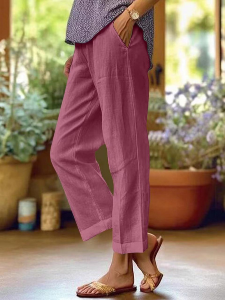 Celrien | Women's Linen Tapered Cropped Cuffed Pants