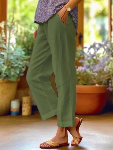Celrien | Women's Linen Tapered Cropped Cuffed Pants