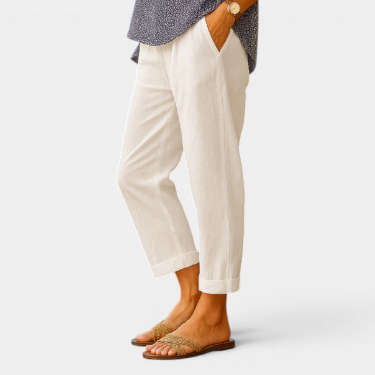 Celrien | Women's Linen Tapered Cropped Cuffed Pants