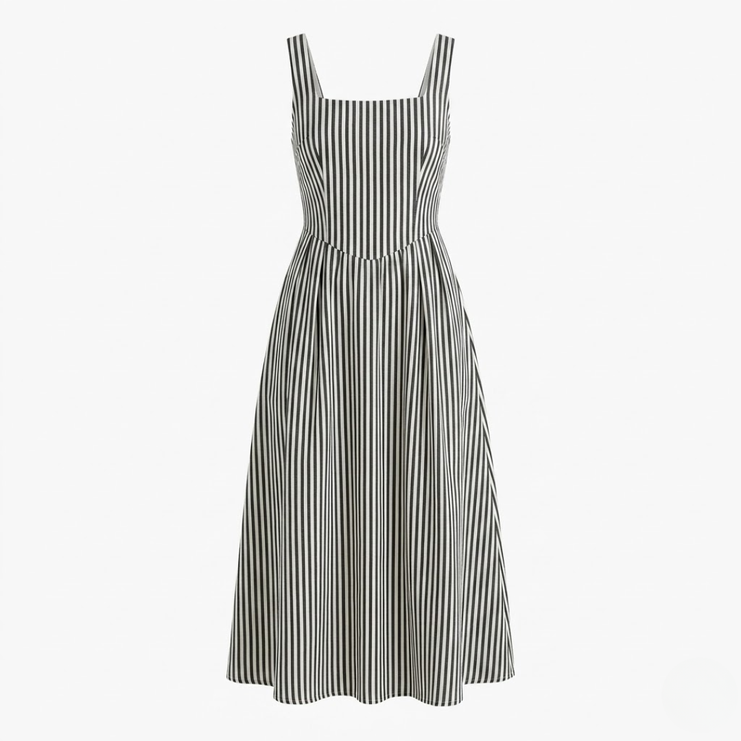 Celrien | Women’s Striped Midi Dress Slimming Waist-Cinching Fit