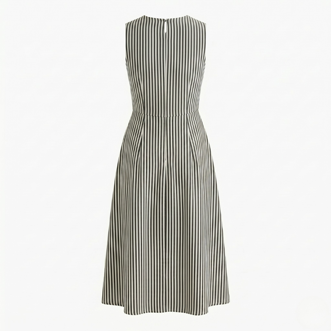 Celrien | Women’s Striped Midi Dress Slimming Waist-Cinching Fit