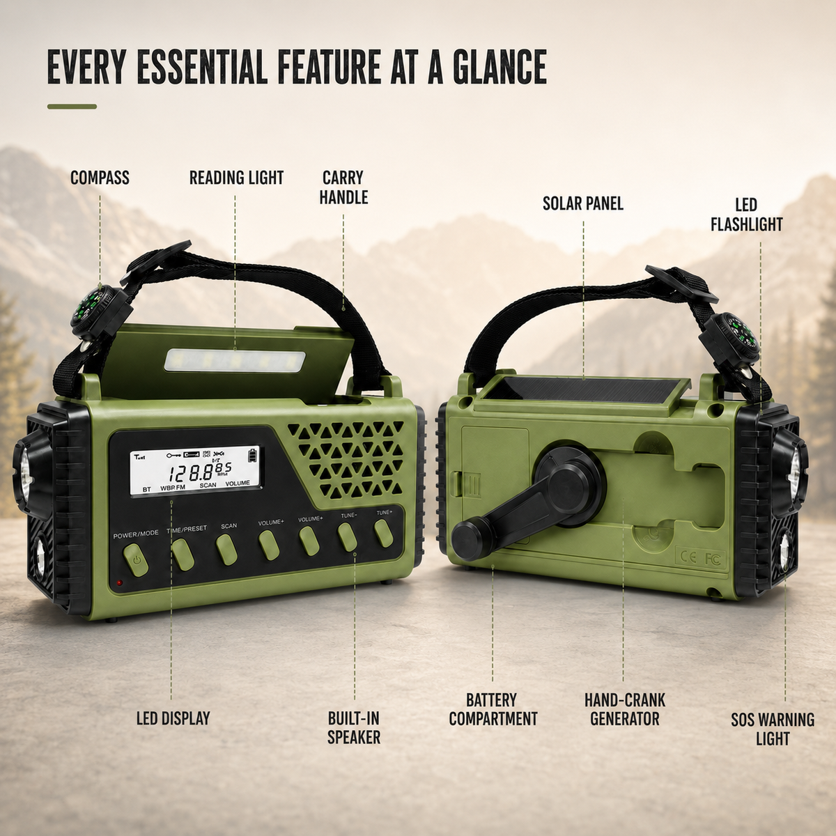 Emergency Flashlight and Radio with Hand Crank