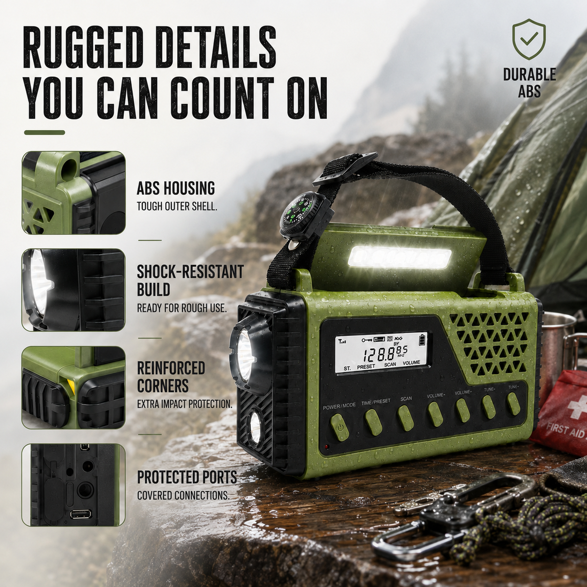 Emergency Flashlight and Radio with Hand Crank