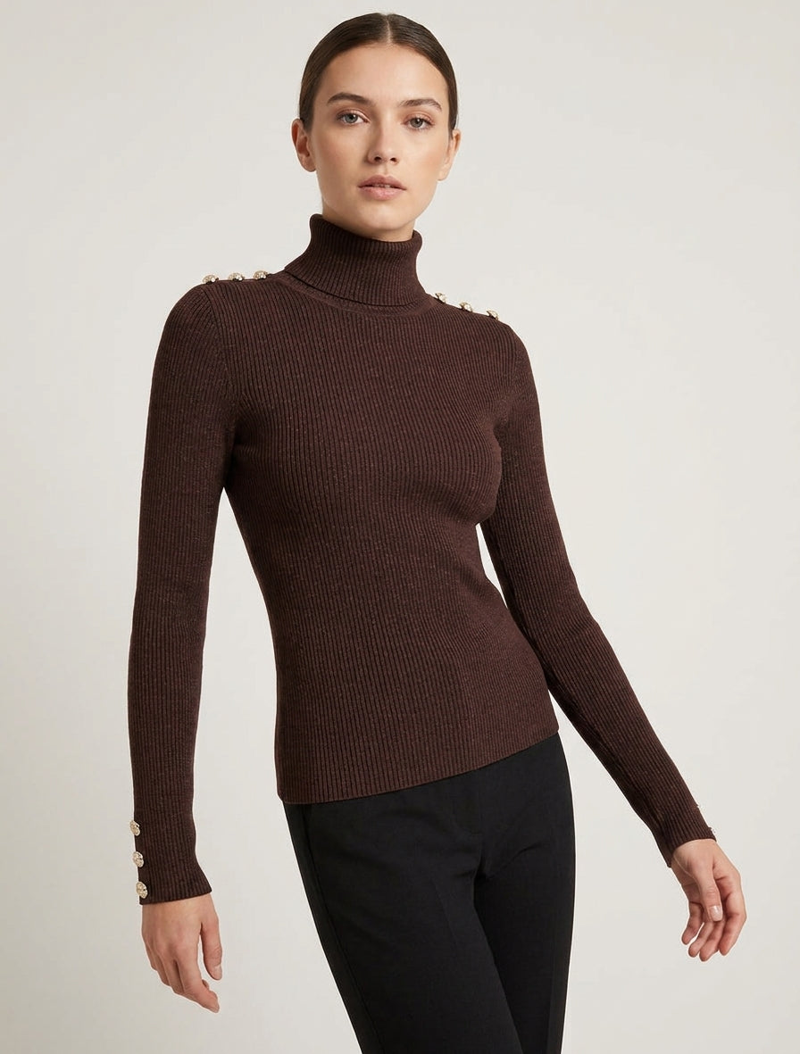 Glittery Ribbed Knit Turtleneck Sweater