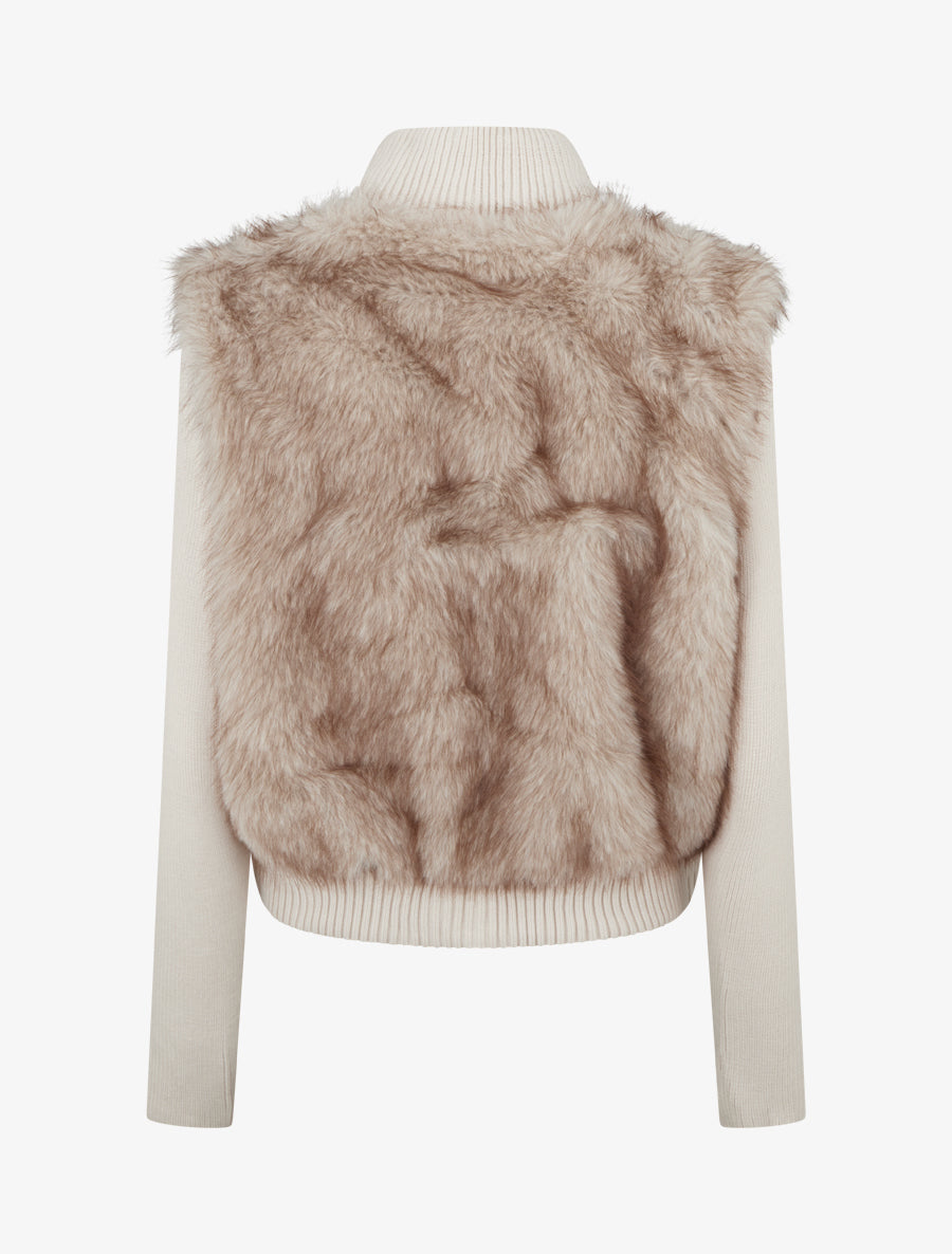 Ribbed Jacket with High Collar and Fur