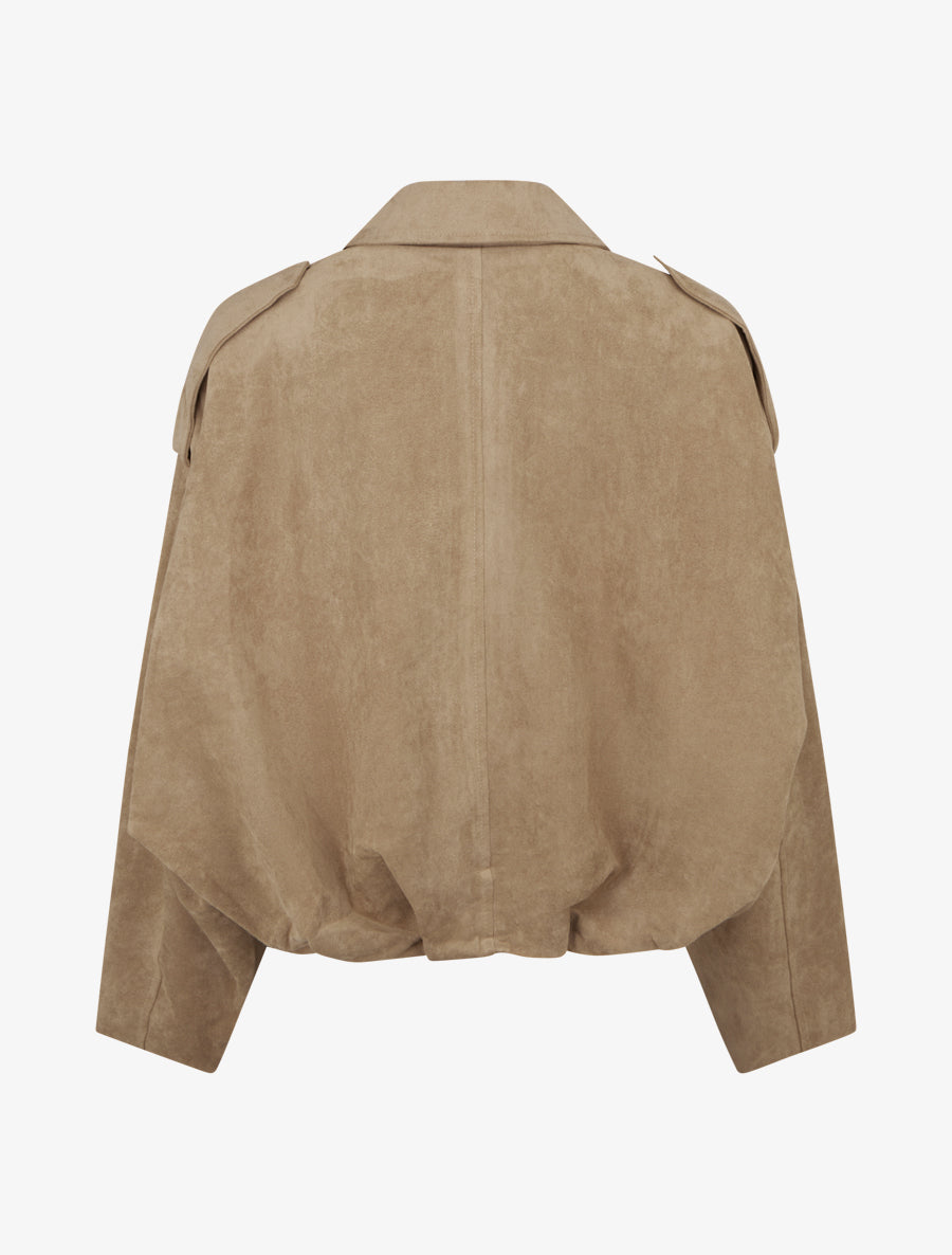 Suede-Effect Bomber Jacket with Epaulettes - Taupe