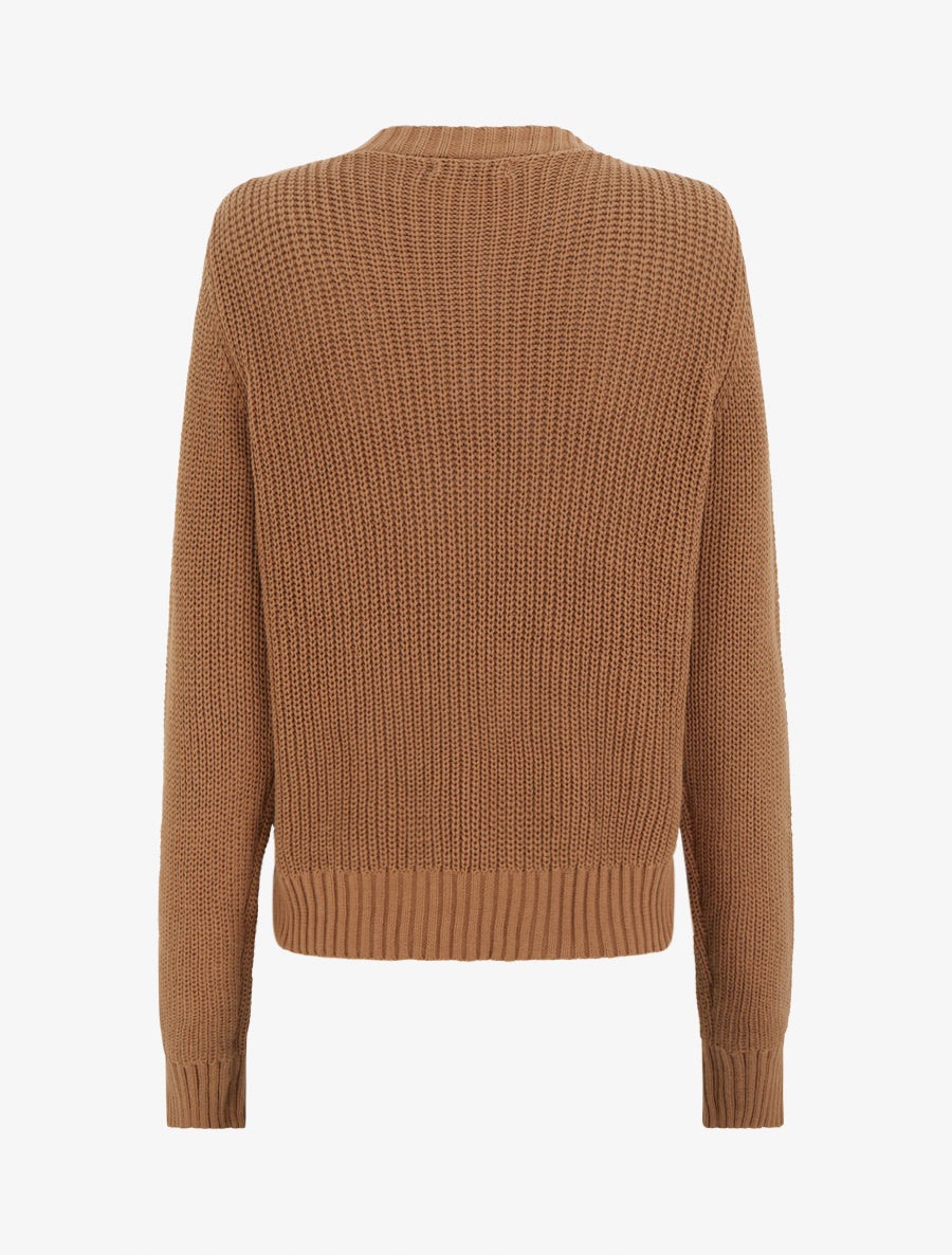 Cotton Round Neck Sweater with Macramé Knit