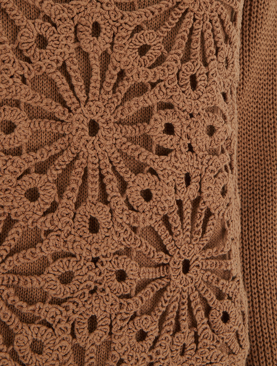 Cotton Round Neck Sweater with Macramé Knit