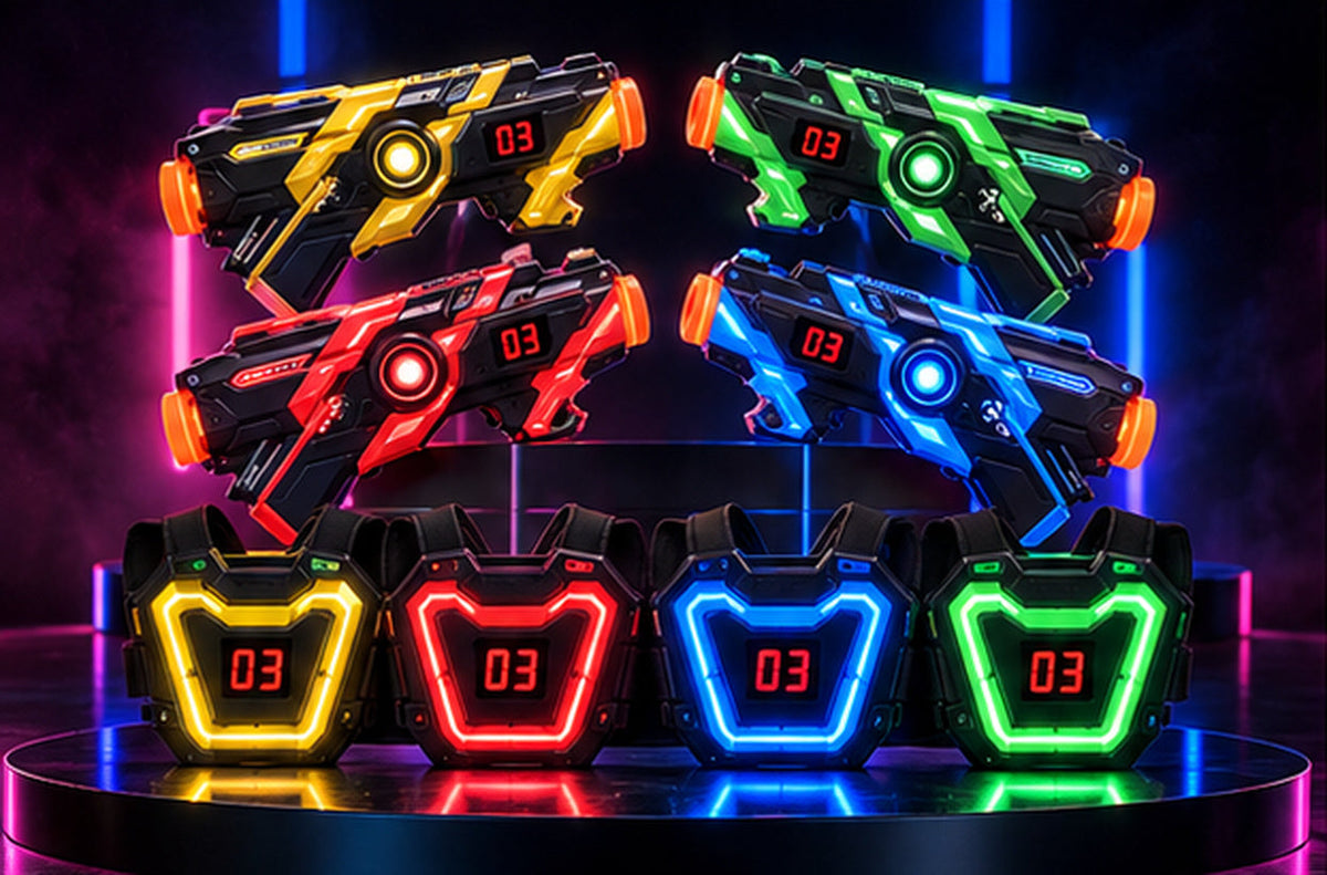 Infrared Laser Tag Battle Set – Neon Blasters & Chest Targets