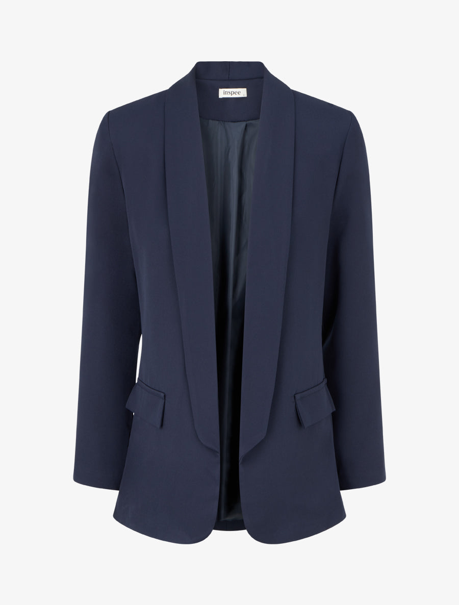 Straight Blazer with Shoulder Pads - Navy