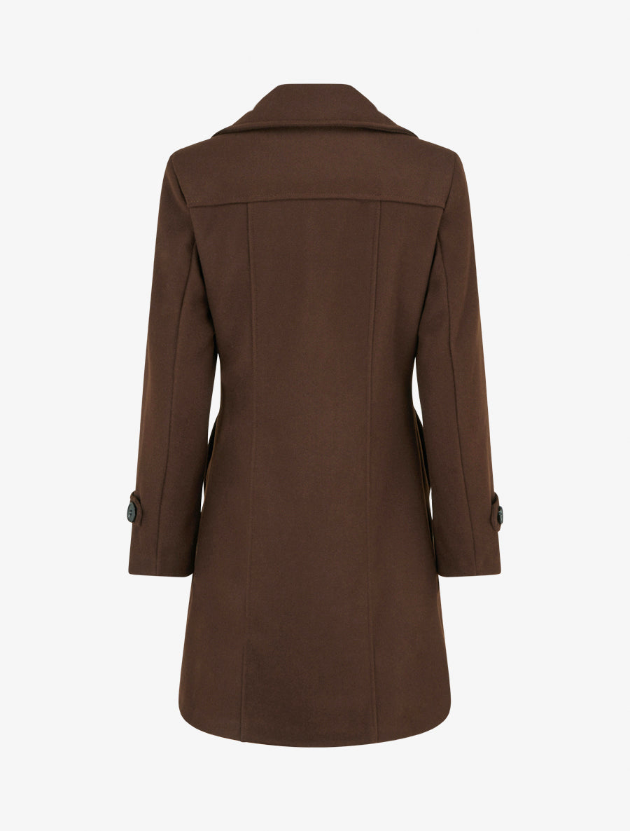 Straight Coat with Notched Collar - Brown