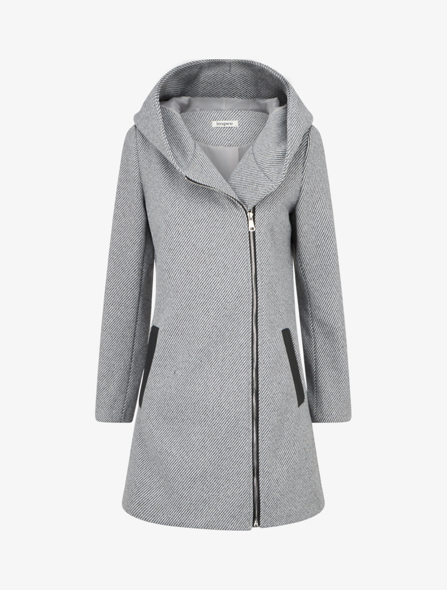 Textured Coat with Faux Leather Trim