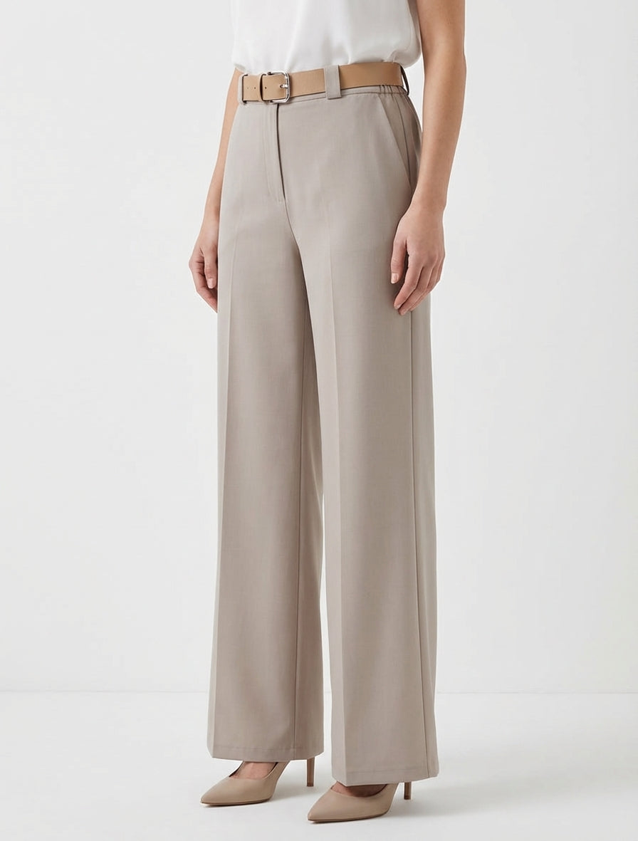 High-Waisted Belted Straight Trousers