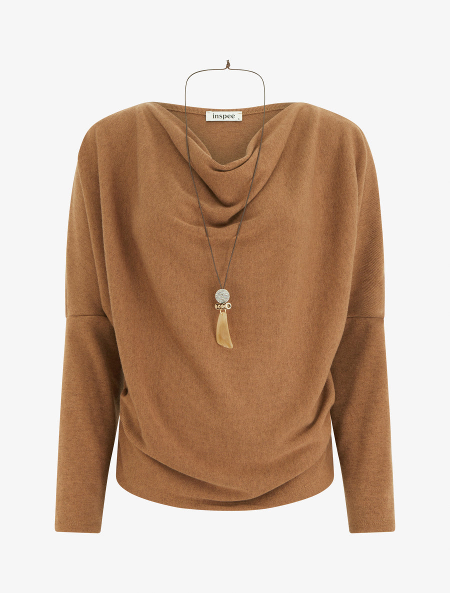 Fine Knit Cowl Neck Batwing Sleeve Sweater
