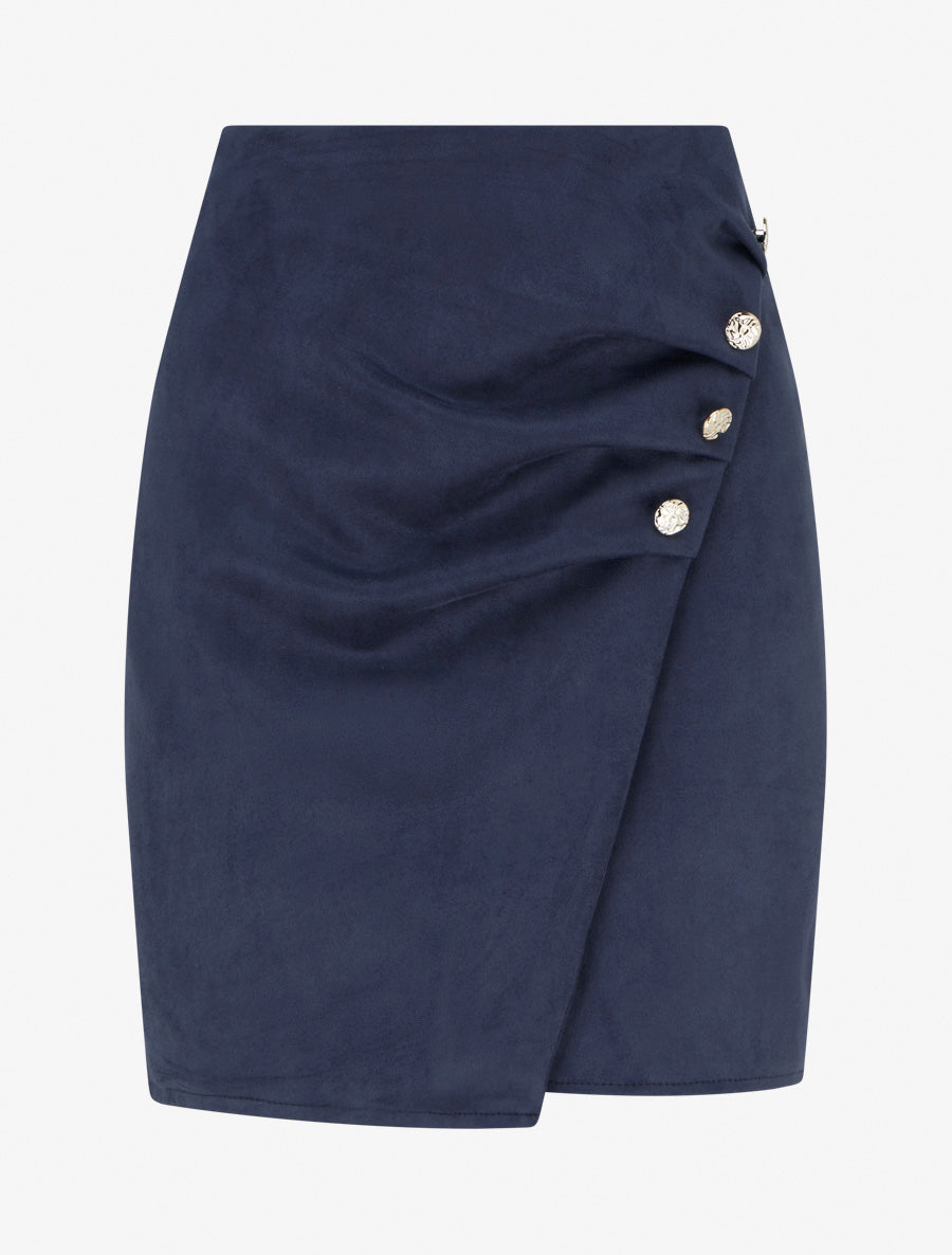 High-Waisted Faux Suede Wrap Skirt