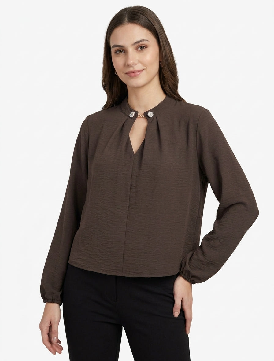Chain Button Balloon Top - Chocolate