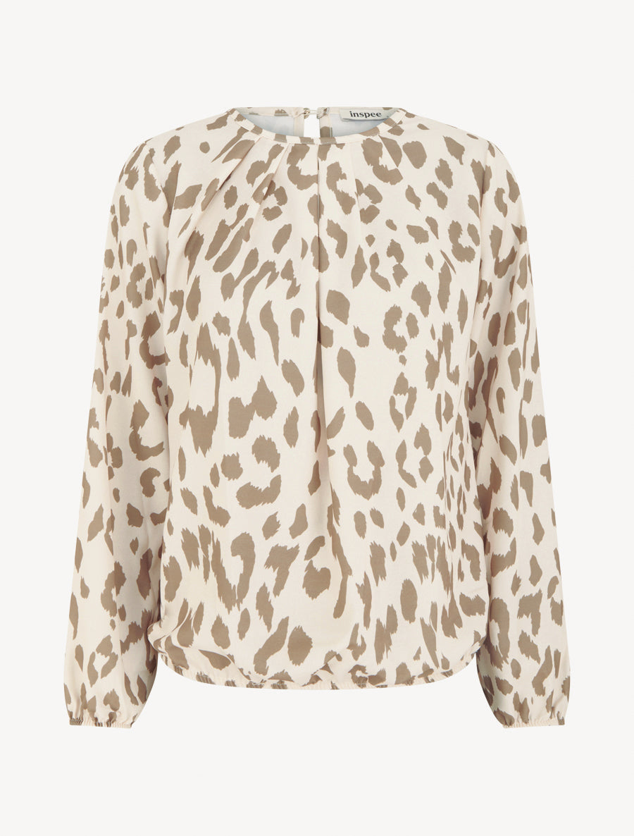 Fluid Cow Print Blouse - Taupe