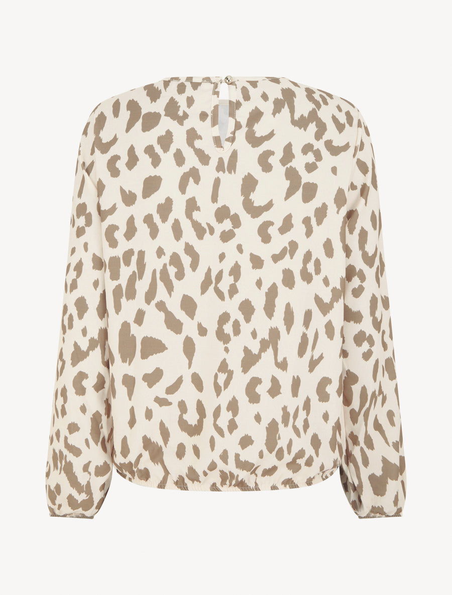 Fluid Cow Print Blouse - Taupe