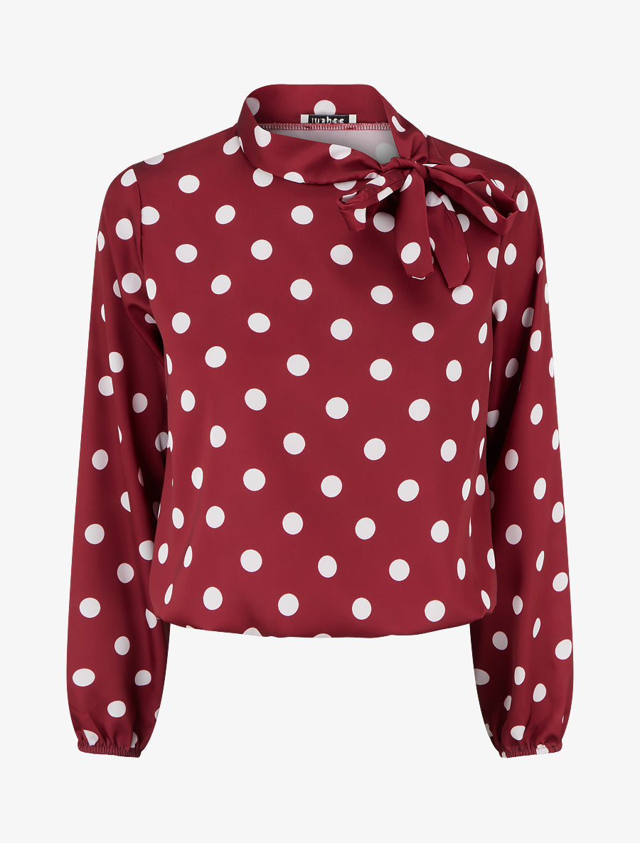 High-Neck Balloon Top with Polka Dots