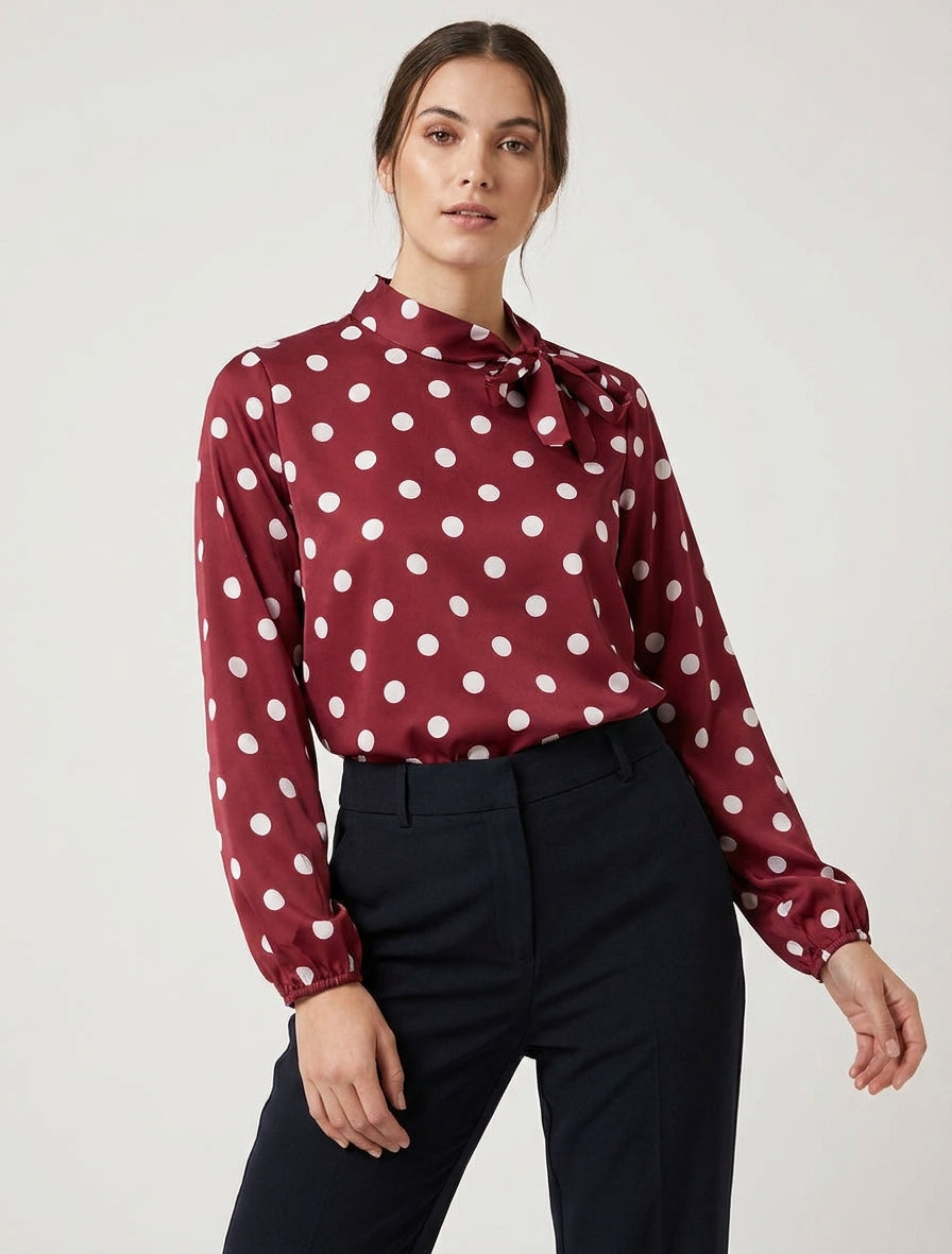 High-Neck Balloon Top with Polka Dots