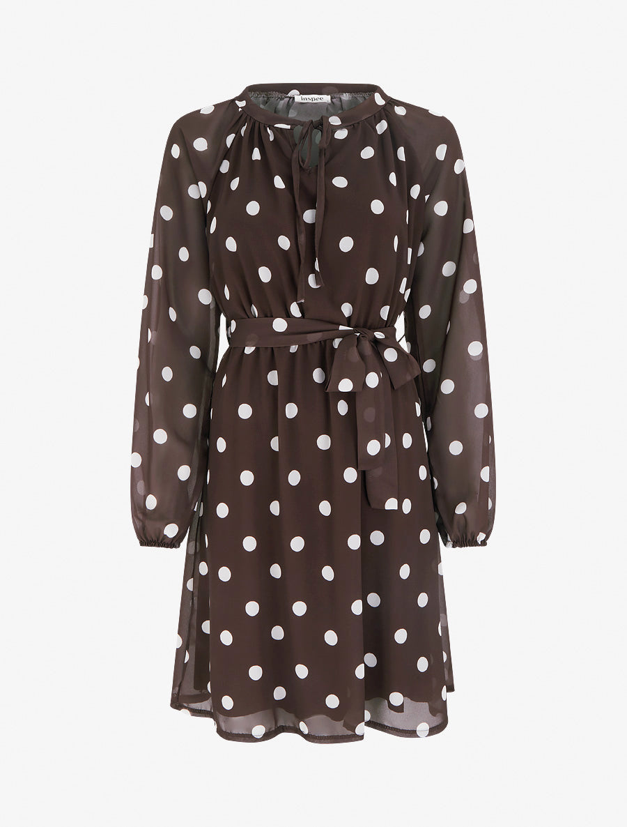 Flowing Polka Dot Tie-Waist Dress