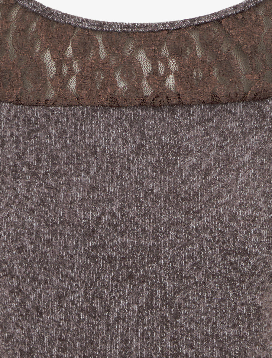 Fluffy Round Neck Sweater with Lace