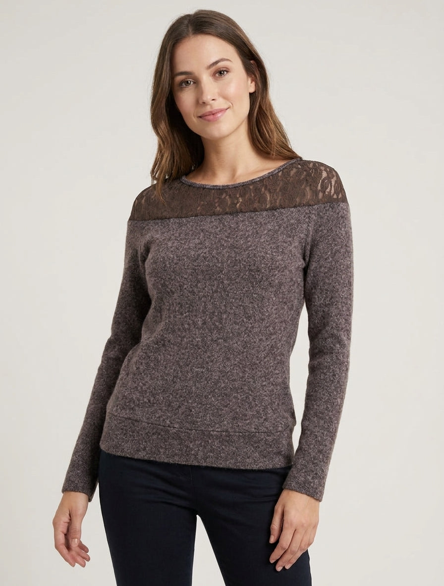Fluffy Round Neck Sweater with Lace