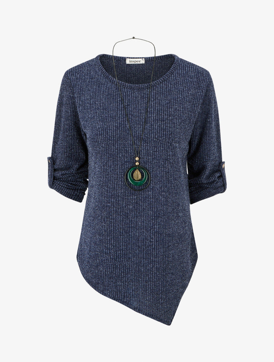 Ribbed Asymmetric Round Neck Sweater