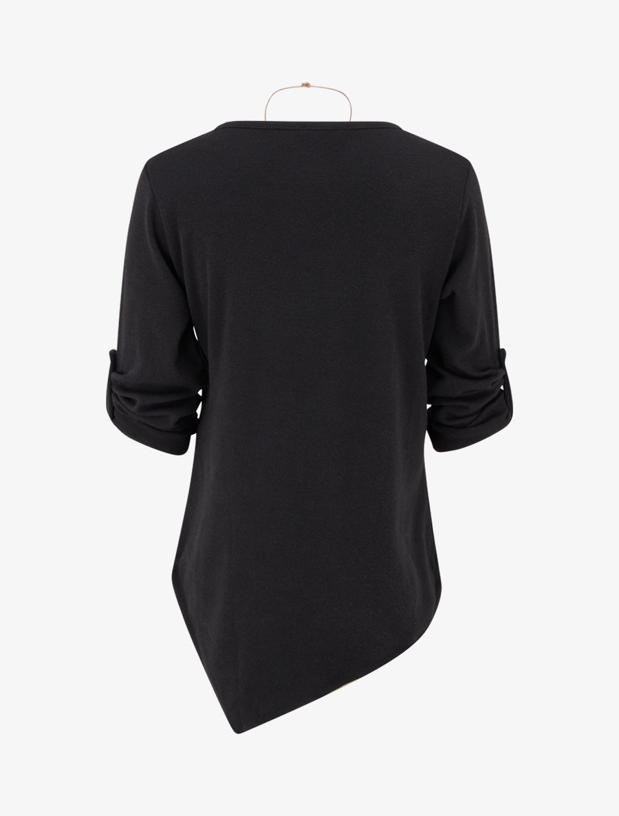 Asymmetric Round Neck Sweater - Black