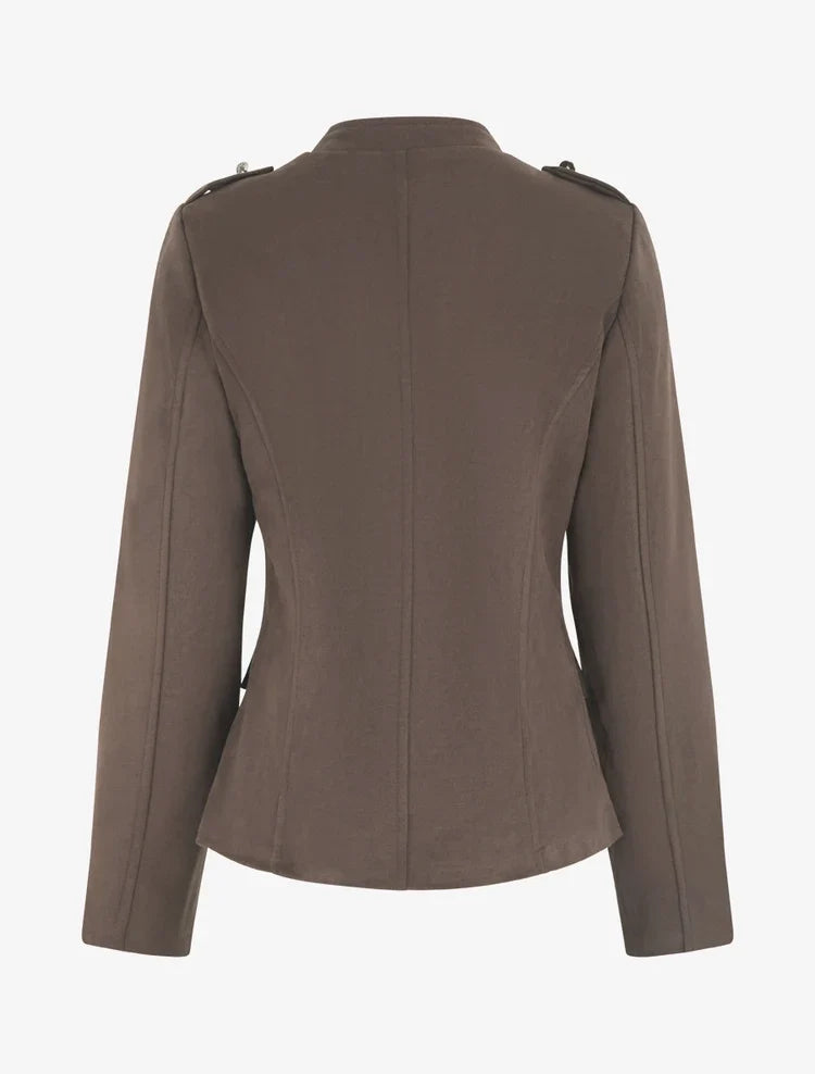 Suede-Effect Officer Stand Collar Jacket