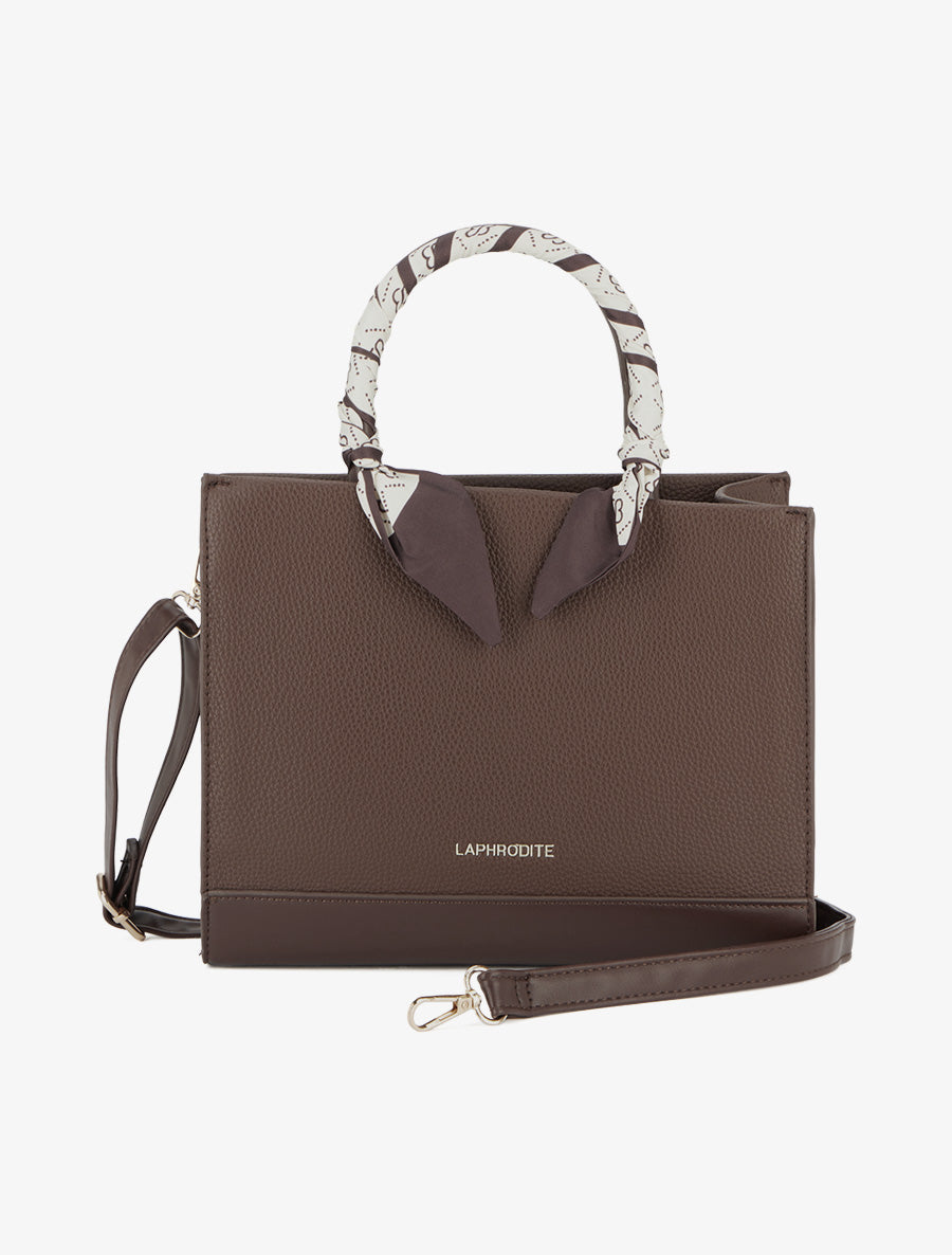 Mirta Grained Faux Leather Handbag - Brown