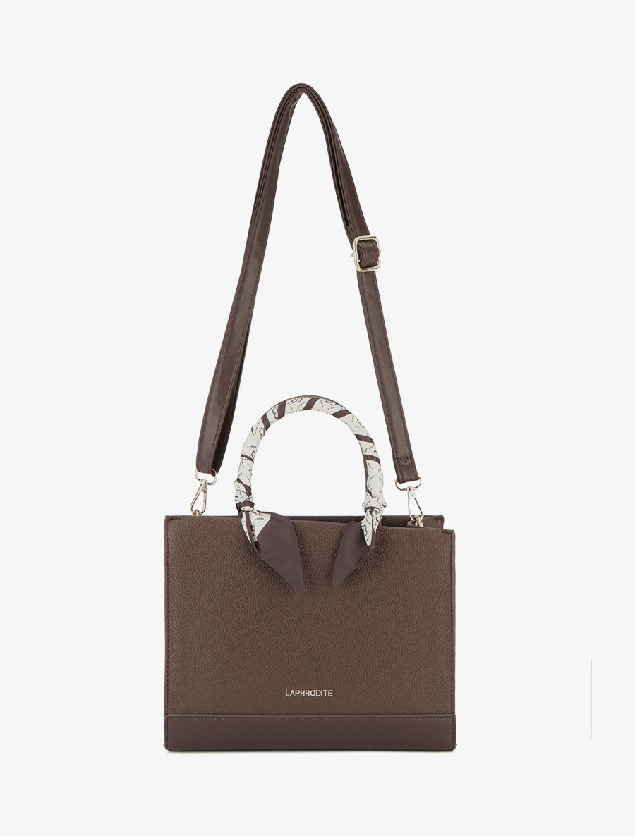 Mirta Grained Faux Leather Handbag - Brown