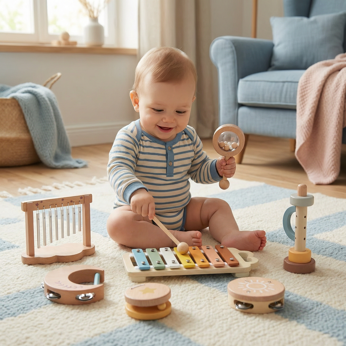 Wooden Instrument Set for Infants – 6-Piece Sensory Musical and Sound Toy