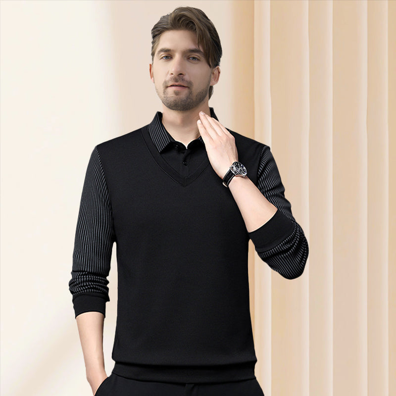 Striped Lapel Fake Two-Piece Shirt