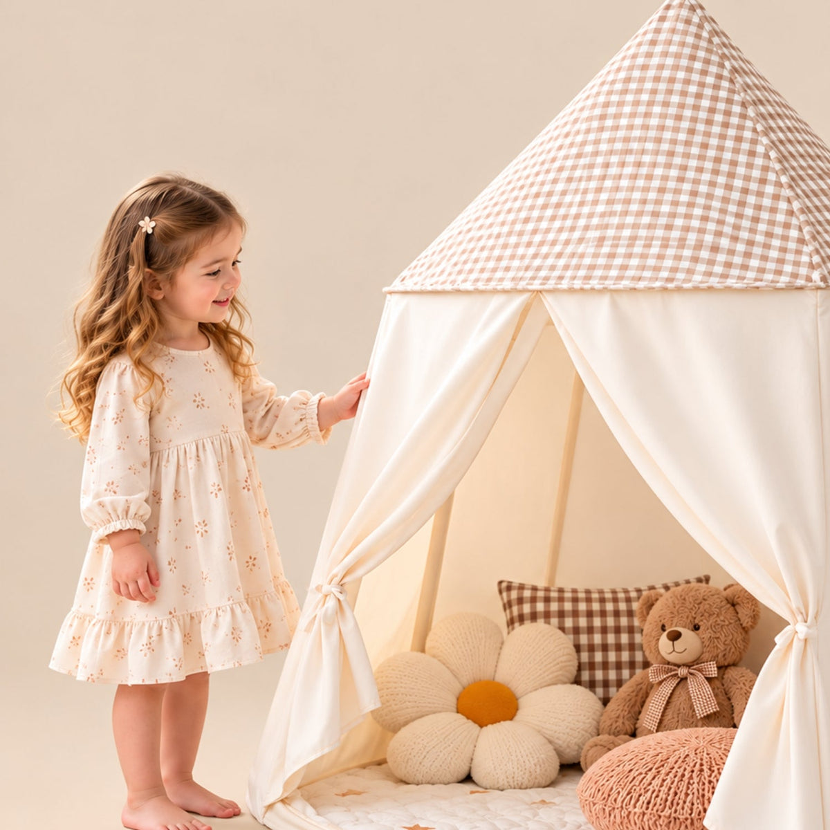 Pop-Up Play Tent | Cotton, Mesh Windows & Flag Roof