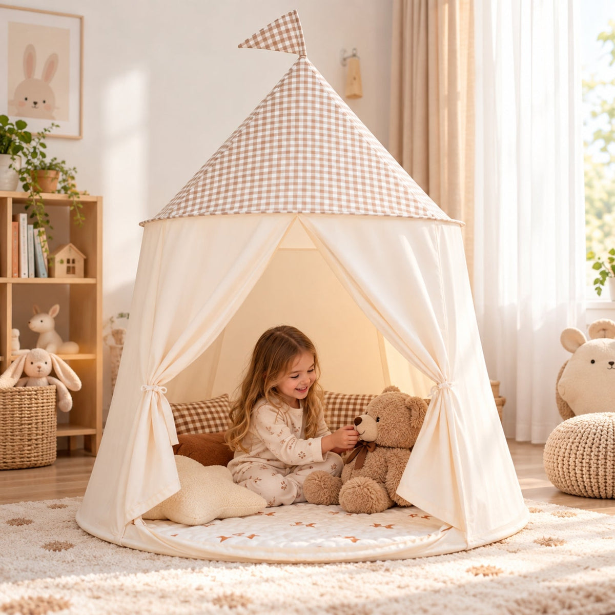 Pop-Up Play Tent | Cotton, Mesh Windows & Flag Roof