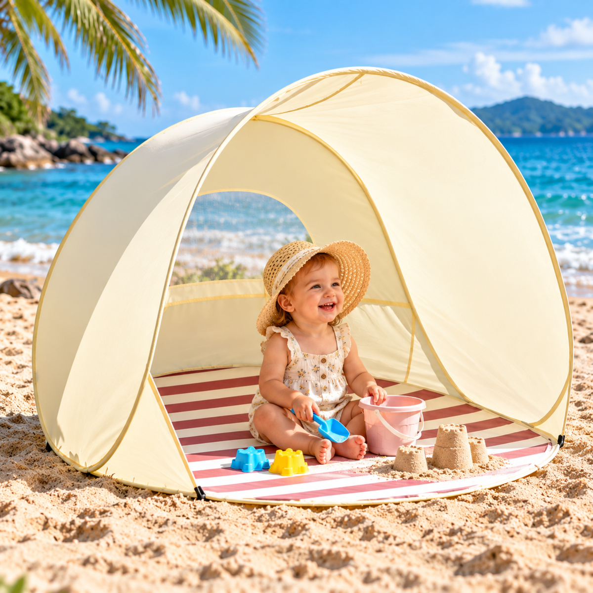 Baby Beach Tent | UPF 50+ Pop-Up Sun Shelter – Vanilla Cream