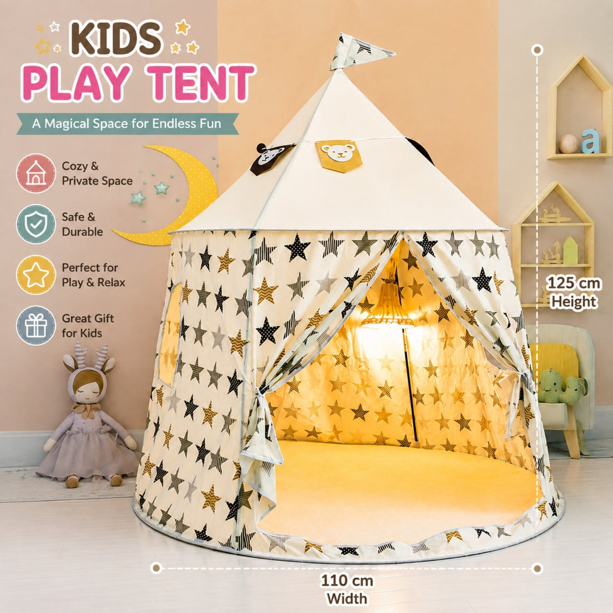 Kids Star Pattern Indoor Play Tent
