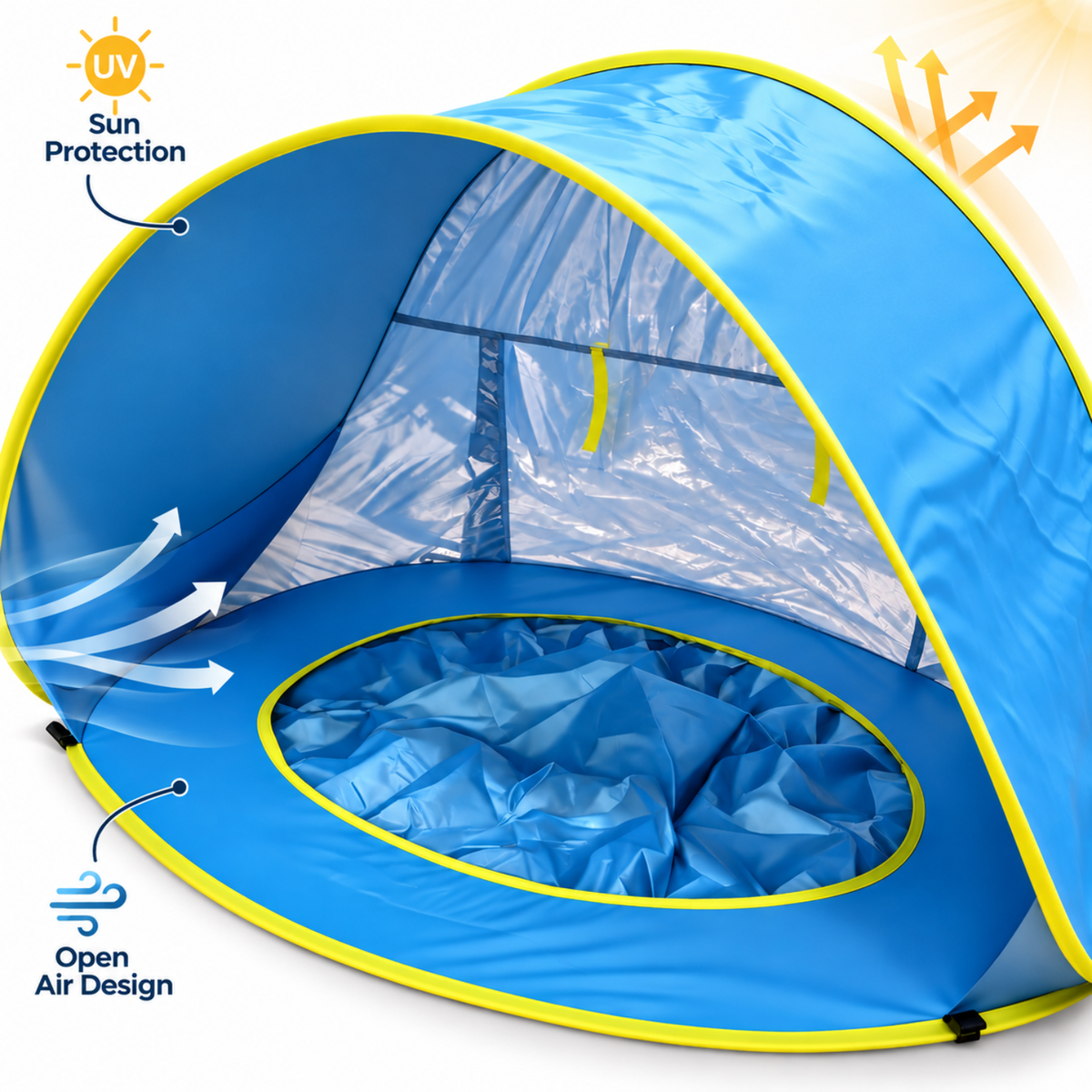 3-in-1 Baby Beach Tent with Splash Pool | UPF 50+ Pop-Up Sun Shade - Blue