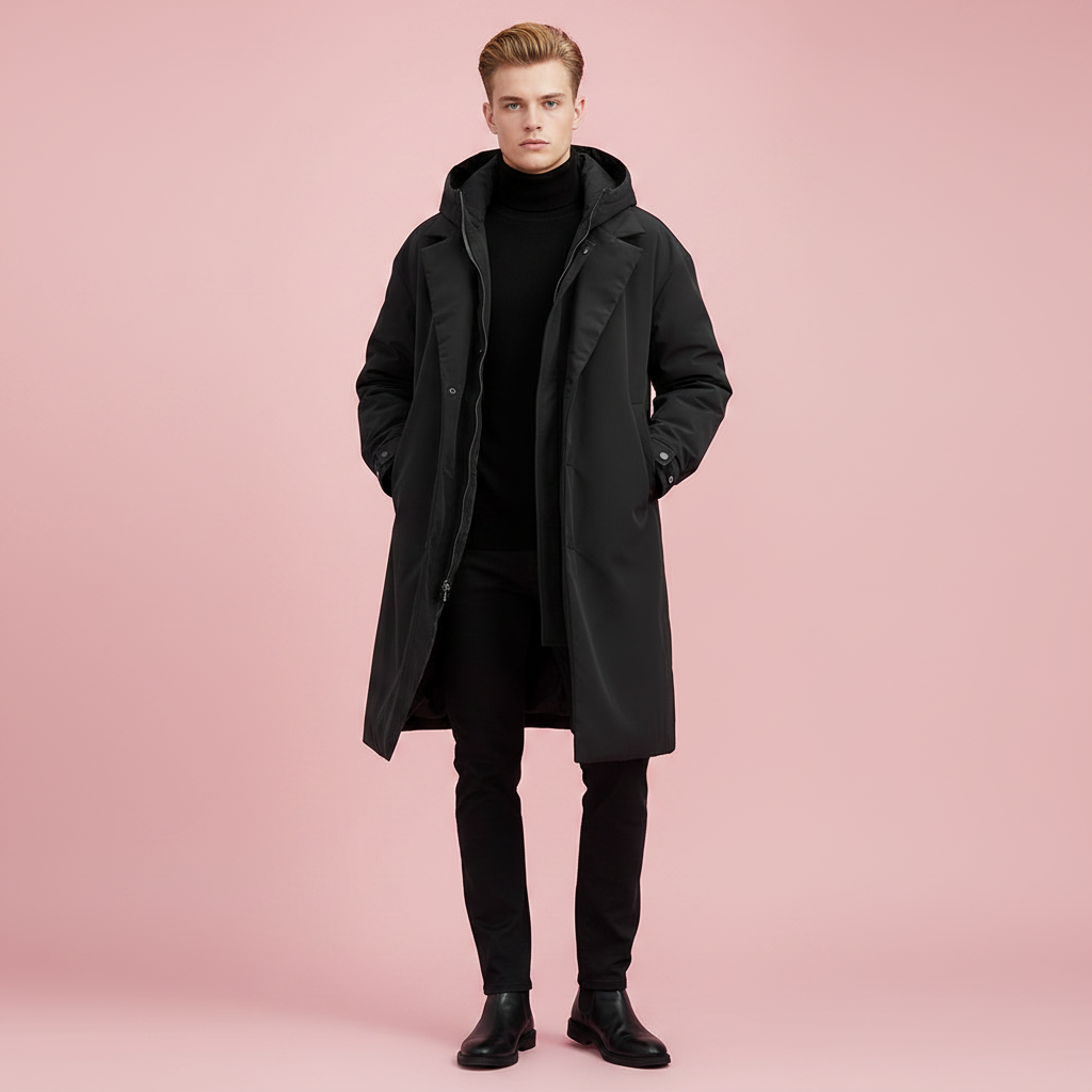 Men's Waterproof Hooded Trench Coat – Long Weather-Ready Layer for City and Travel