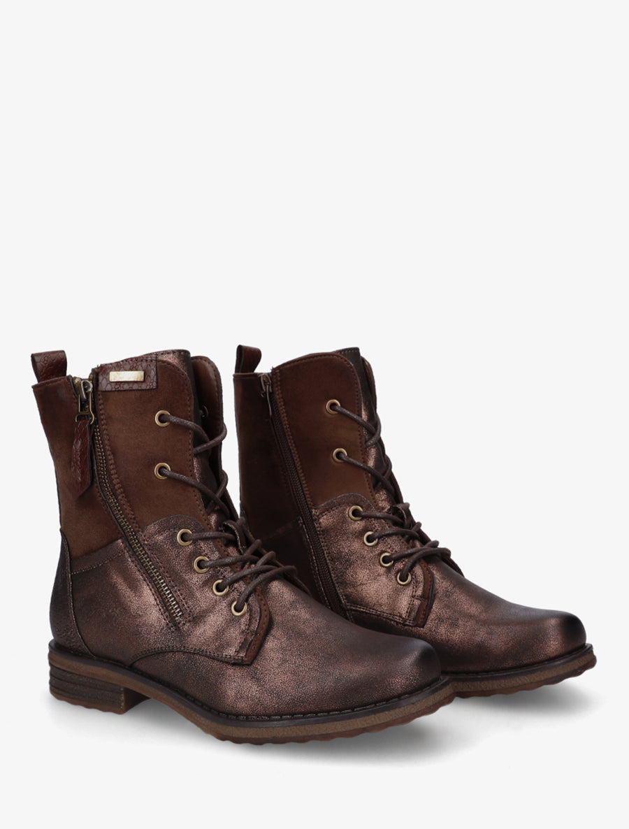 Two-Material Block Heel Ankle Boots - Brown